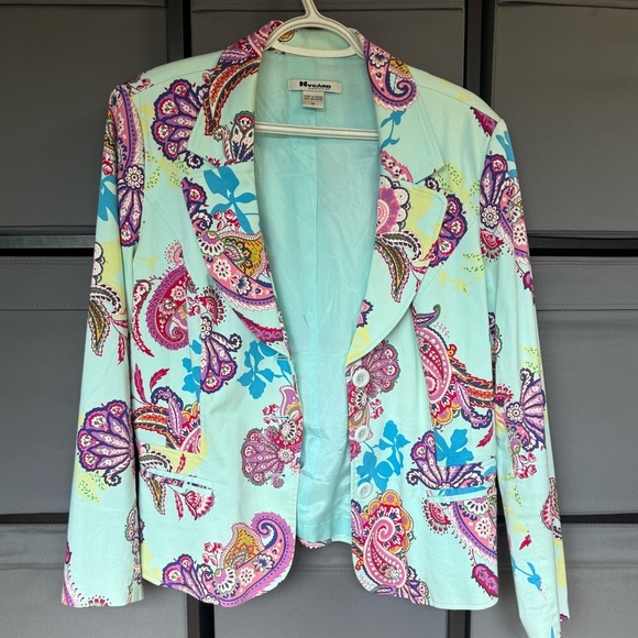 Peter Nygard Teal Paisley Blazer - Picture 7 of 9